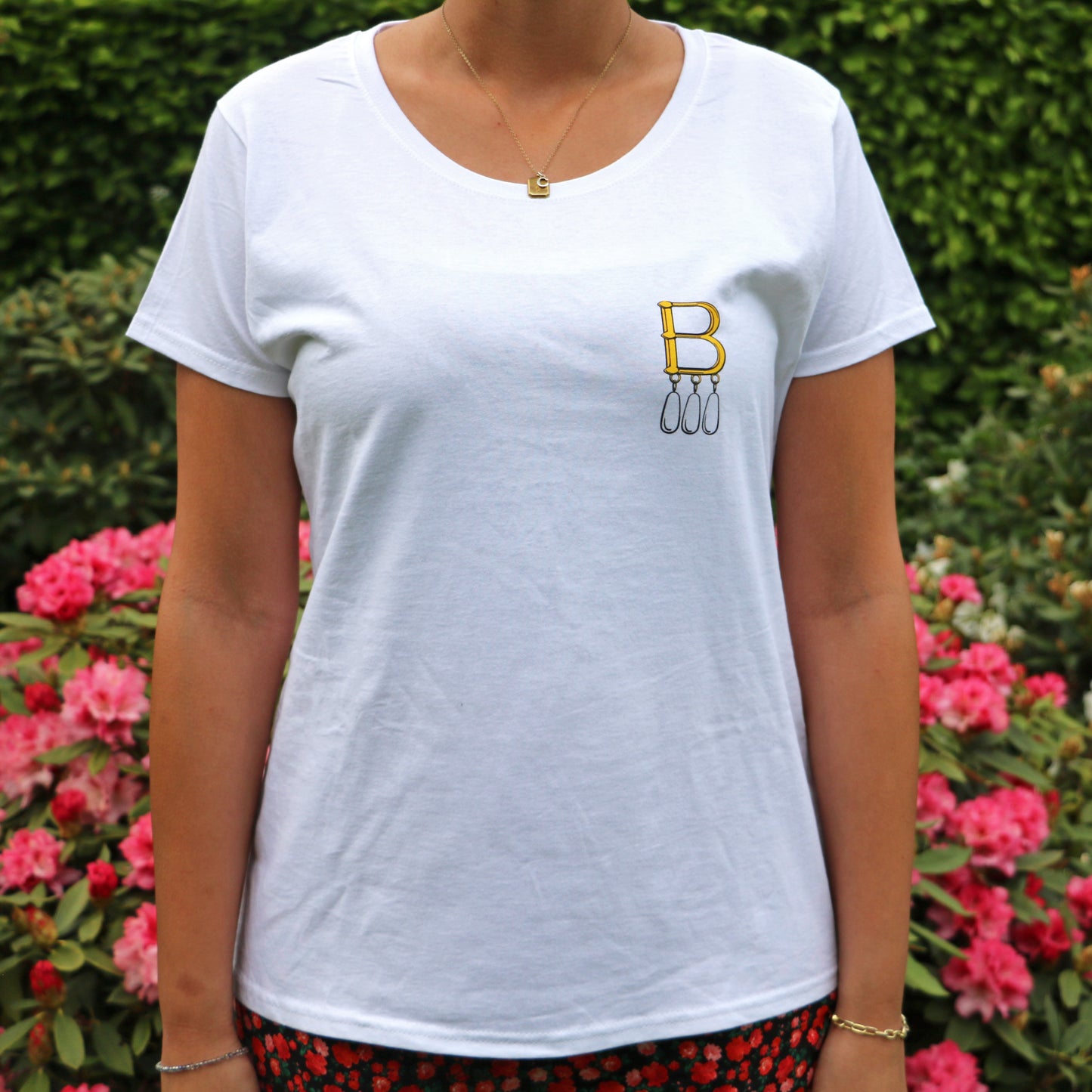 B Necklace T Shirt White