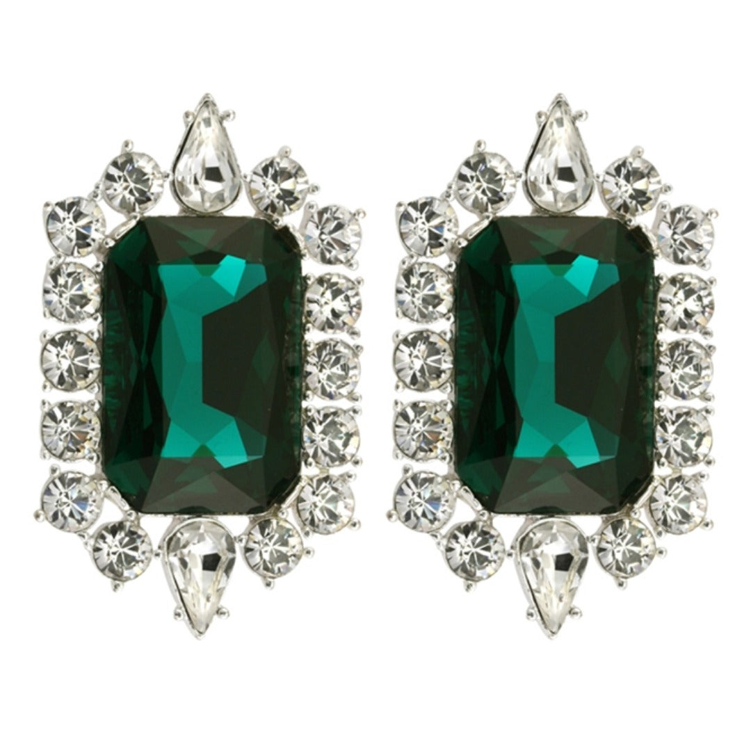 British Crown of India Emerald Crystal Stud Earrings