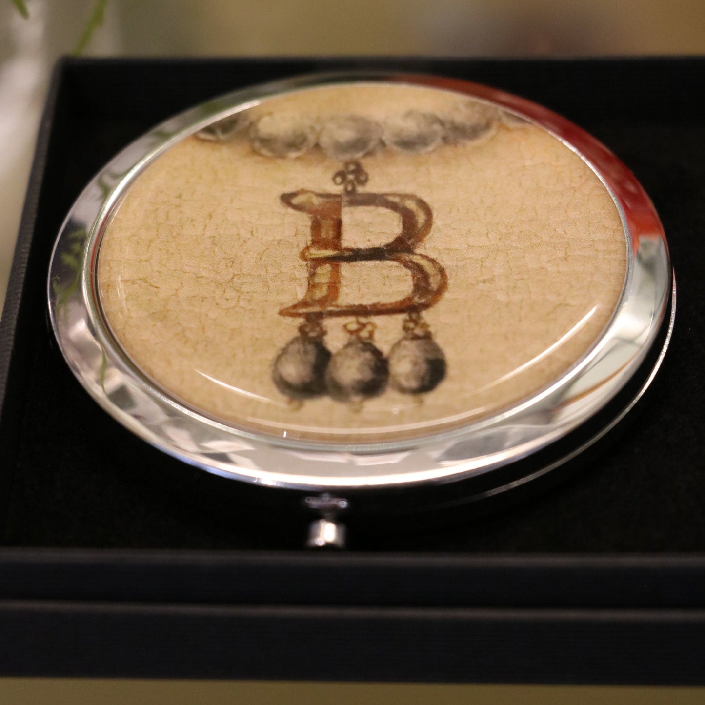 B Necklace Compact Mirror Boxed